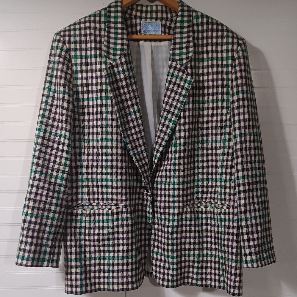 VINTAGE 80S MISS PENDLETON 100% WOOL PLAID BLAZER JACKET WOMEN'S PLUS 22W